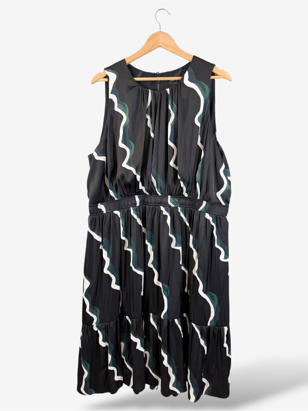 Lane Bryant Abstract Wavy Print Tiered Midi Dress Size 18 Black Teal